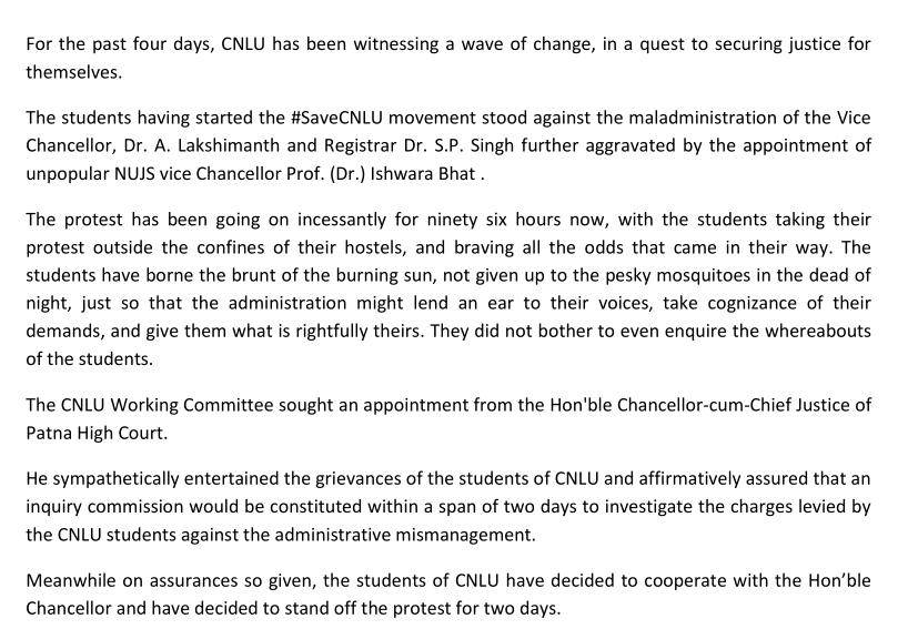 Press statement from protesting students
