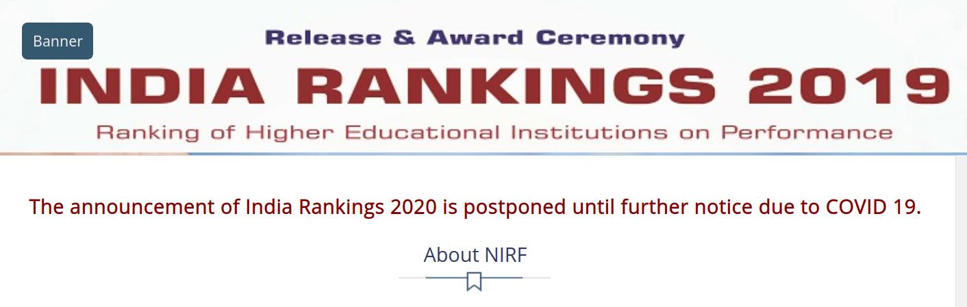 NIRF 2020 announcement ceremony postponed
