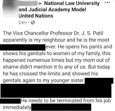 Redacted allegations in one of the Facebook posts made by a neighbour against the VC