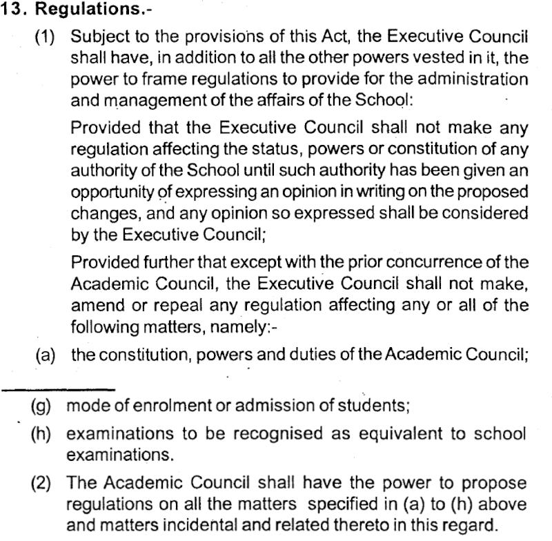 The NLS Act spells out fairly explicitly that the AC, not the EC, is responsible for admissions tests