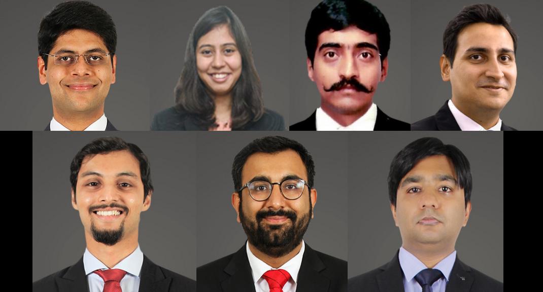 New JSA partners: Arora, Banerjee, Bhattacharya, Desai, Kartikeya GS, Kinra, Saluja (l to r, top to bottom)
