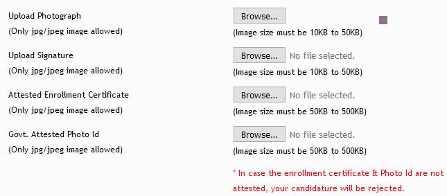Screenshot from AIBE website application form: Please make sure filesizes are within these arbitrary limits