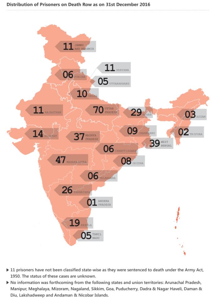 India’s map of death (row prisoners) (source: NLU Delhi Centre on the Death Penalty)