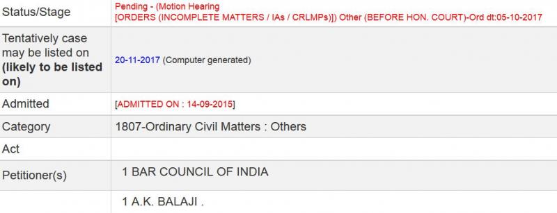 SC website lists tentative next date in Balaji petition for 20 November