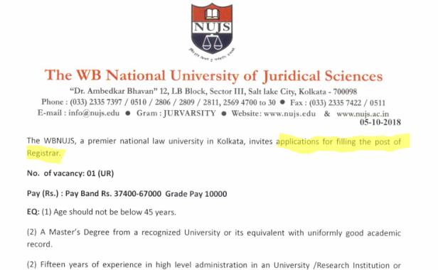 NUJS starts hunt for registrar, and possibly VC soon
