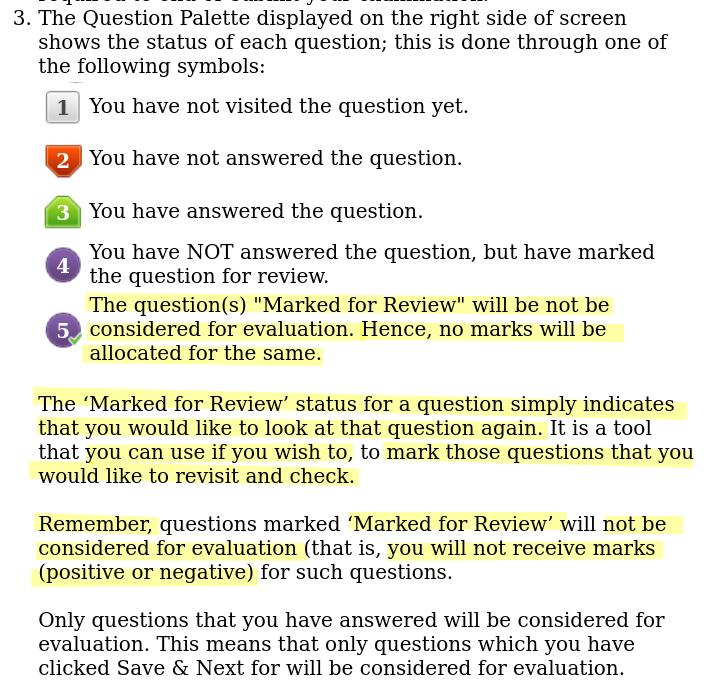 Excerpt from the three pages of mock exam instructions (yellow highlighting ours)
