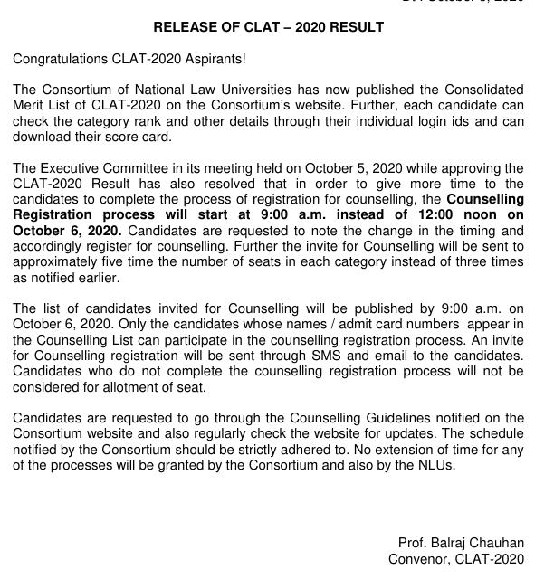 CLAT press release celebraties CLAT 2020