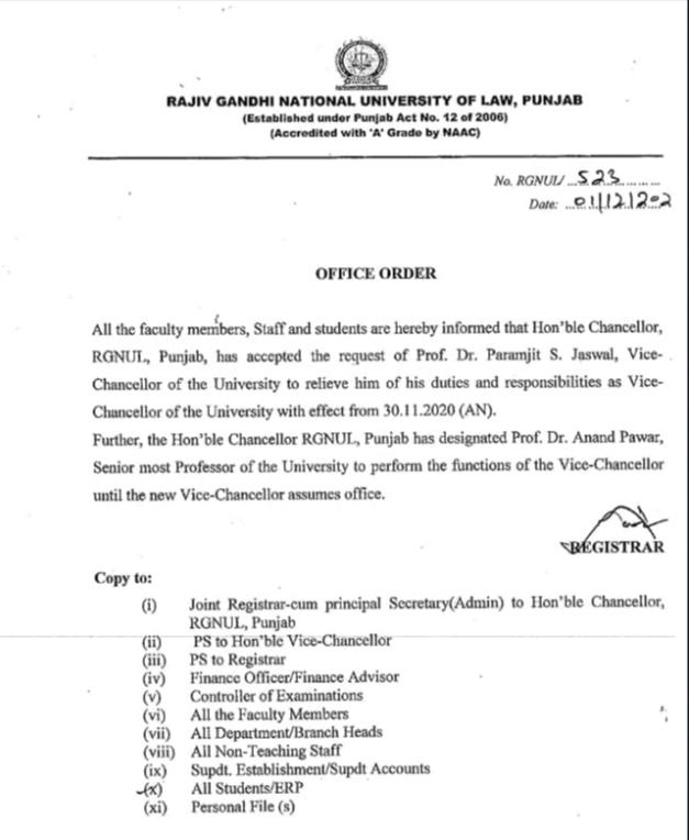 Notification of Jaswal departure and interim replacement