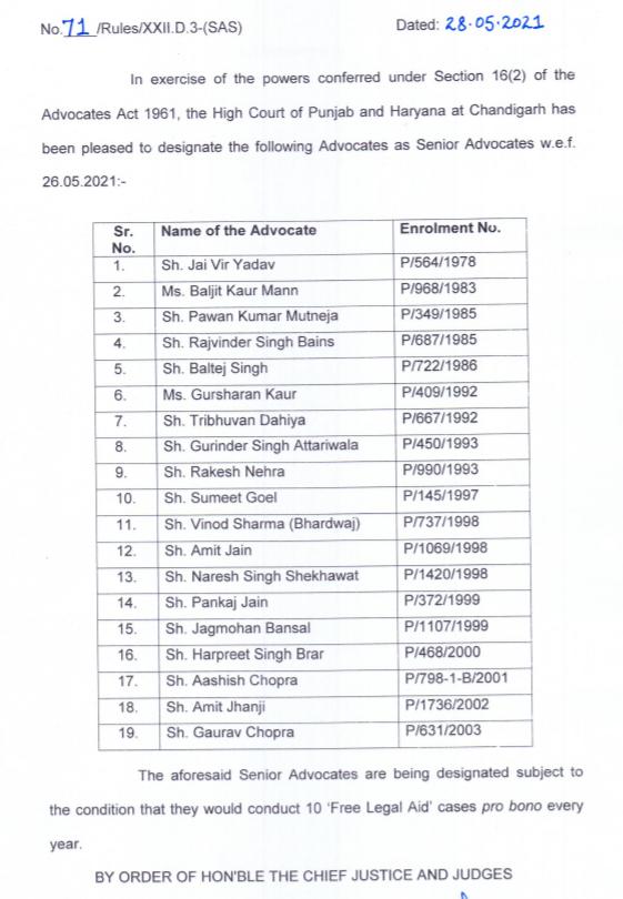 Updated final list of 19 new senior advocates