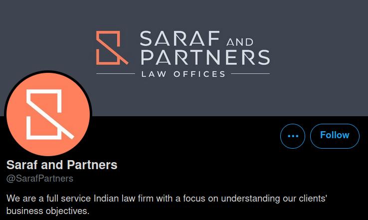 The Saraf and Partners logo and Twitter is live